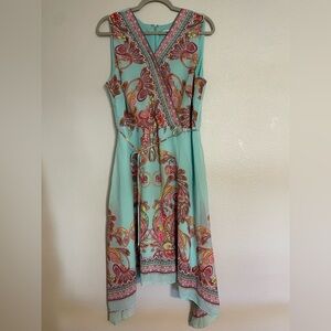 Spring Easter Wedding Guest Studio One Teal and Pink High Low Dress